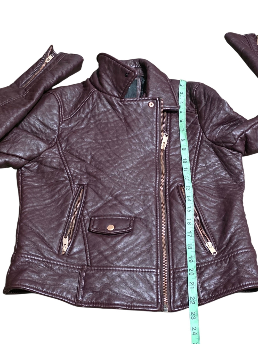Marc New York Andrew Marc Burgundy Leather Moto Jacket Lg Quilted Biker Zip Coat - Picture 9 of 11